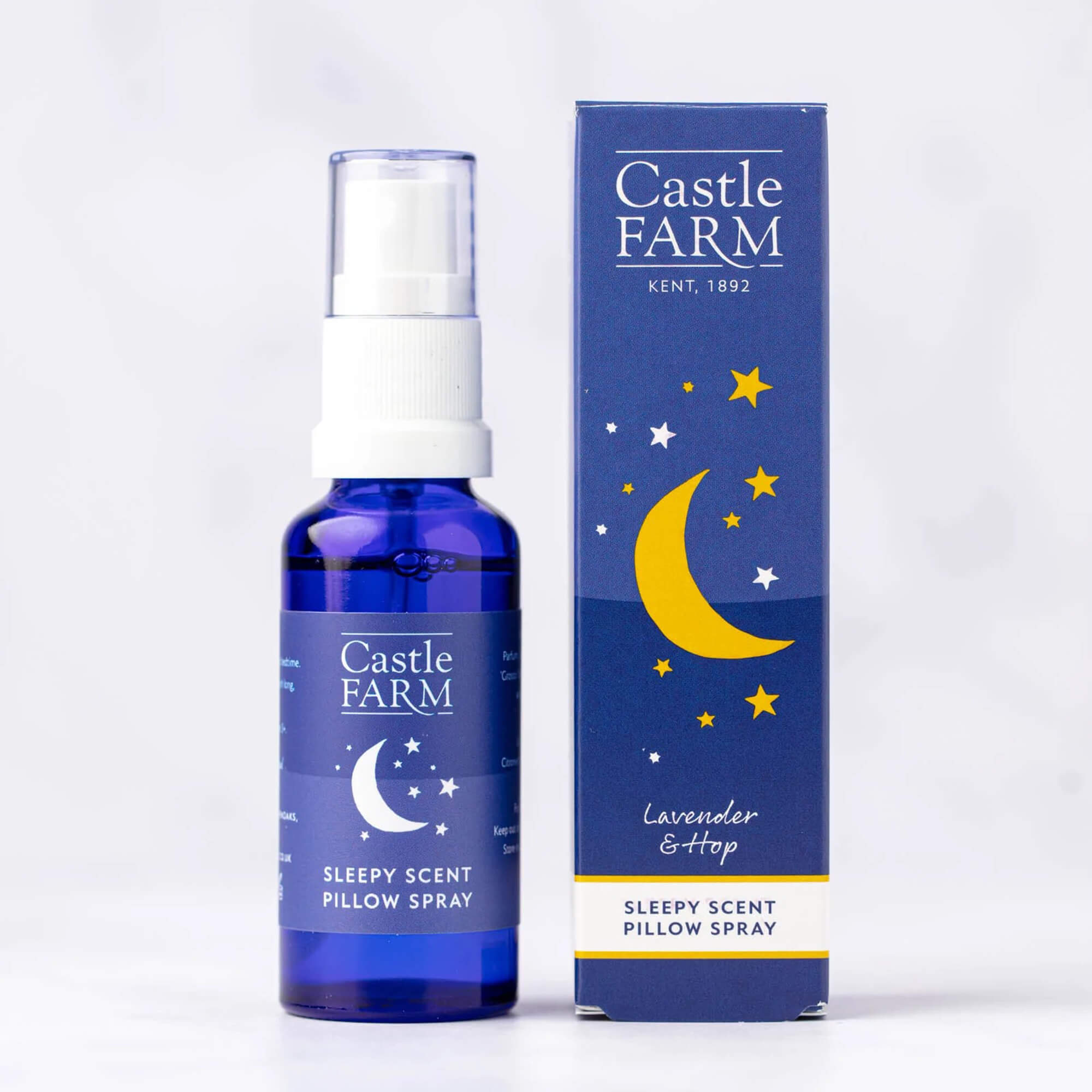 Sleep spray bottle packaging for Castle Farm