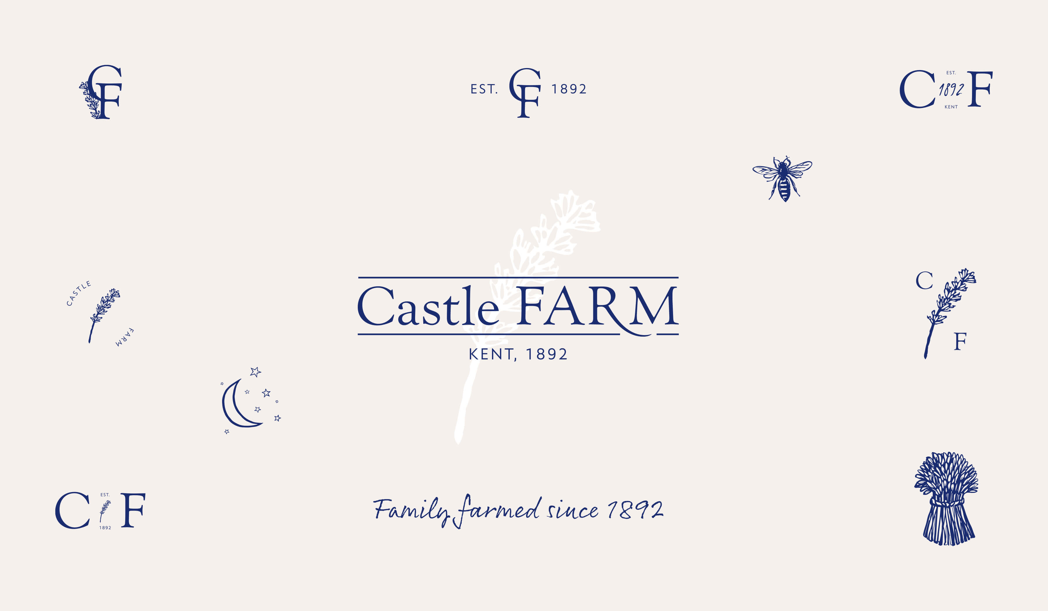 A mix of primary and secondary heritage brand logos for Castle Farm