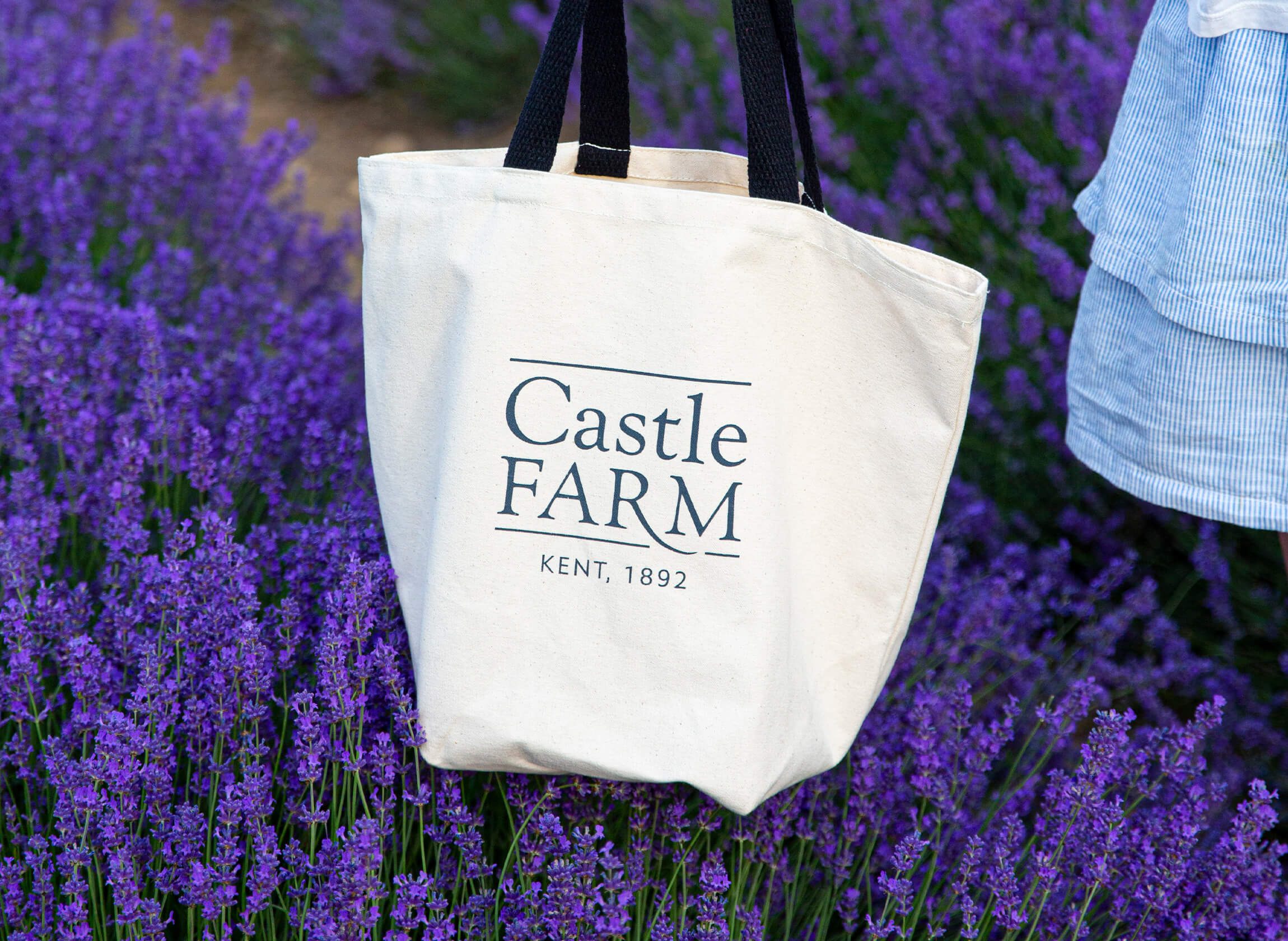 tote bag with primary castle farm logo