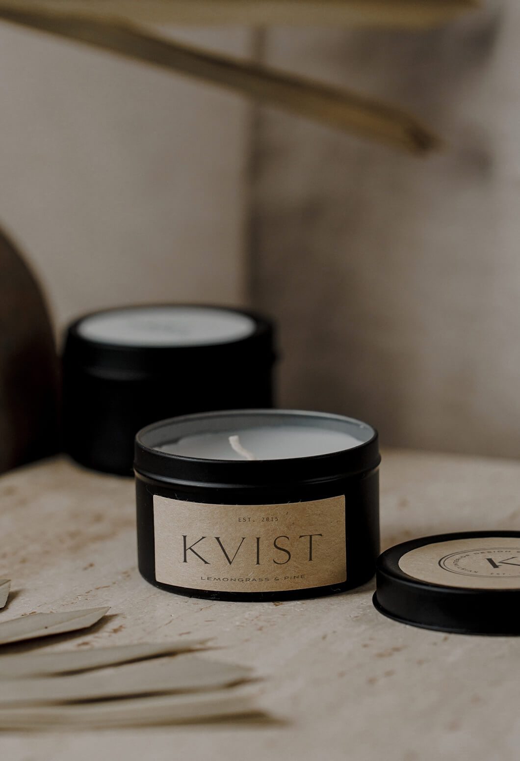 Interior design brand candle packaging