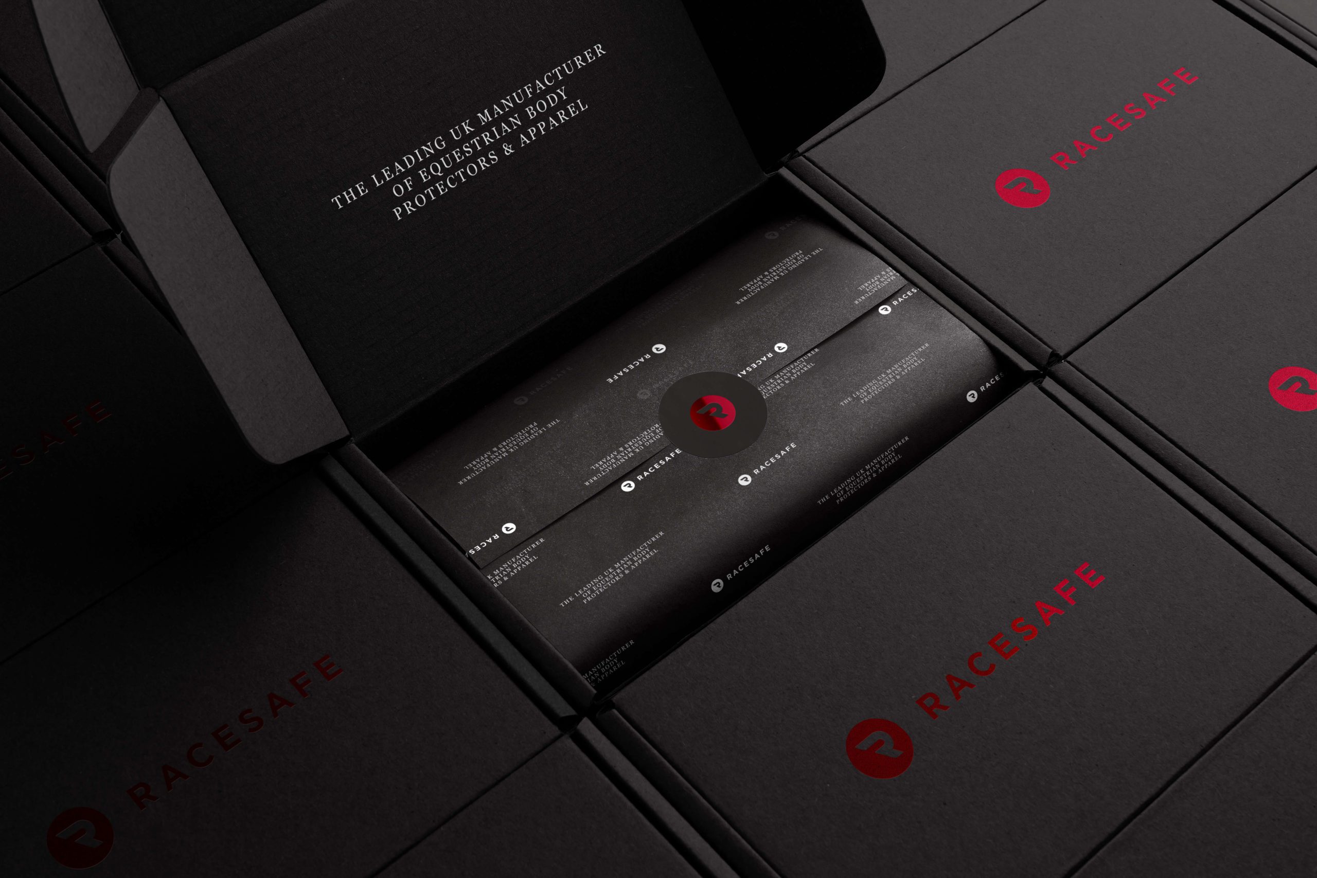 Multiple product brand packaging for equestrian sports brand, racesafe