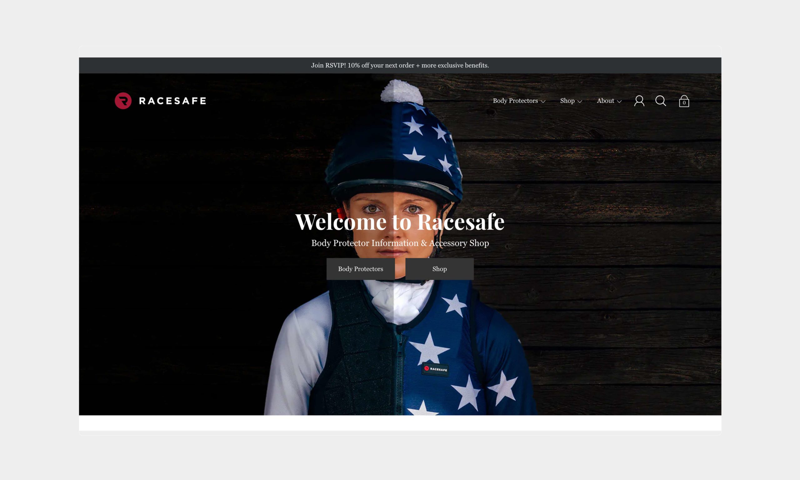 Luxury website design for equestrian sports brand, Racesafe