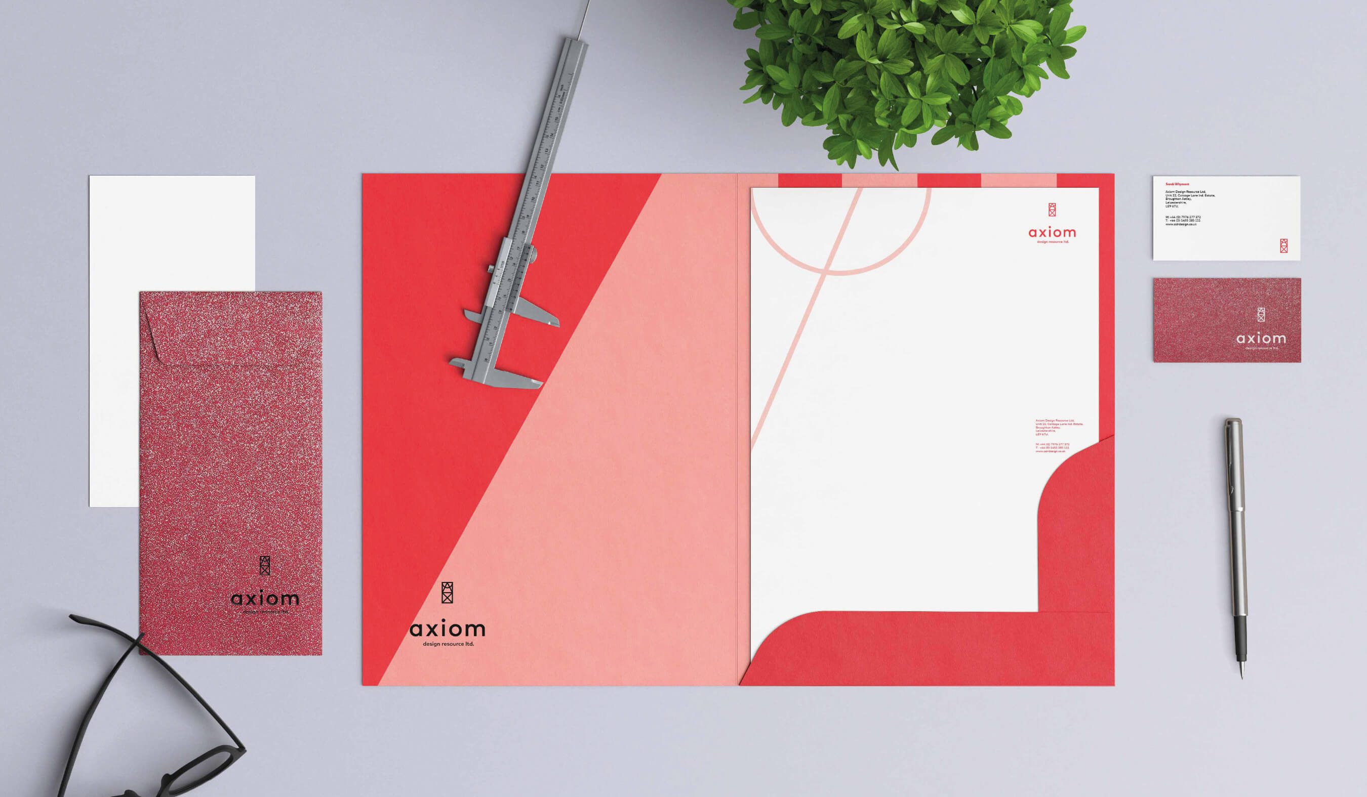 Brand stationery design for Axiom, retail design specalists